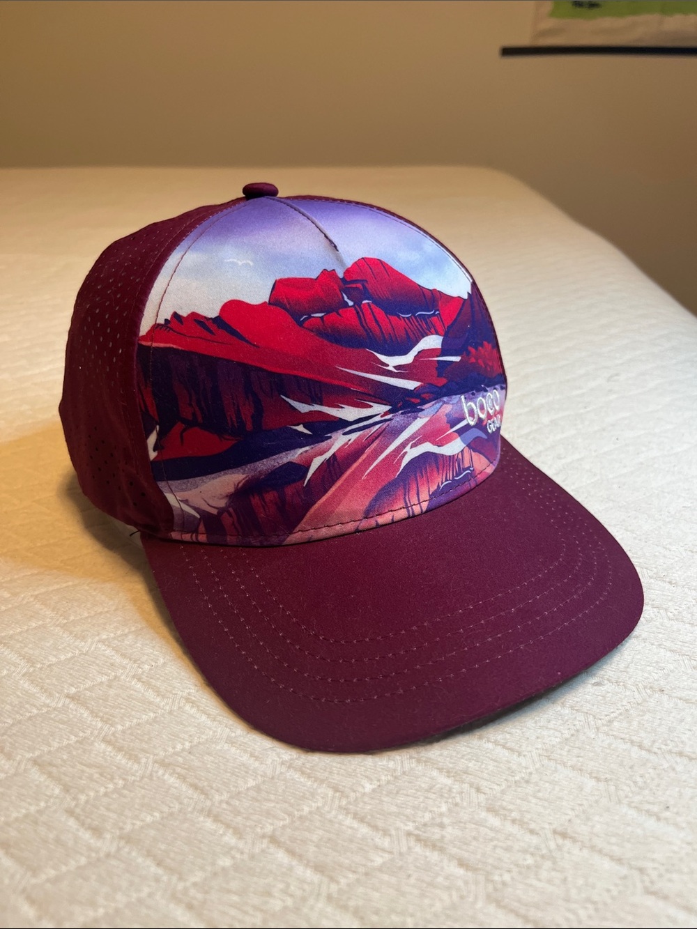 BOCO Gear Women's Burgundy Mountain Print Trucker Hat, lightweight mesh